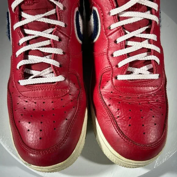 Nike Air Force 1 High Top Red Shoes Mens Size 10 Chenille Swoosh Sneakers AF1 BF - Picture 4 of 12